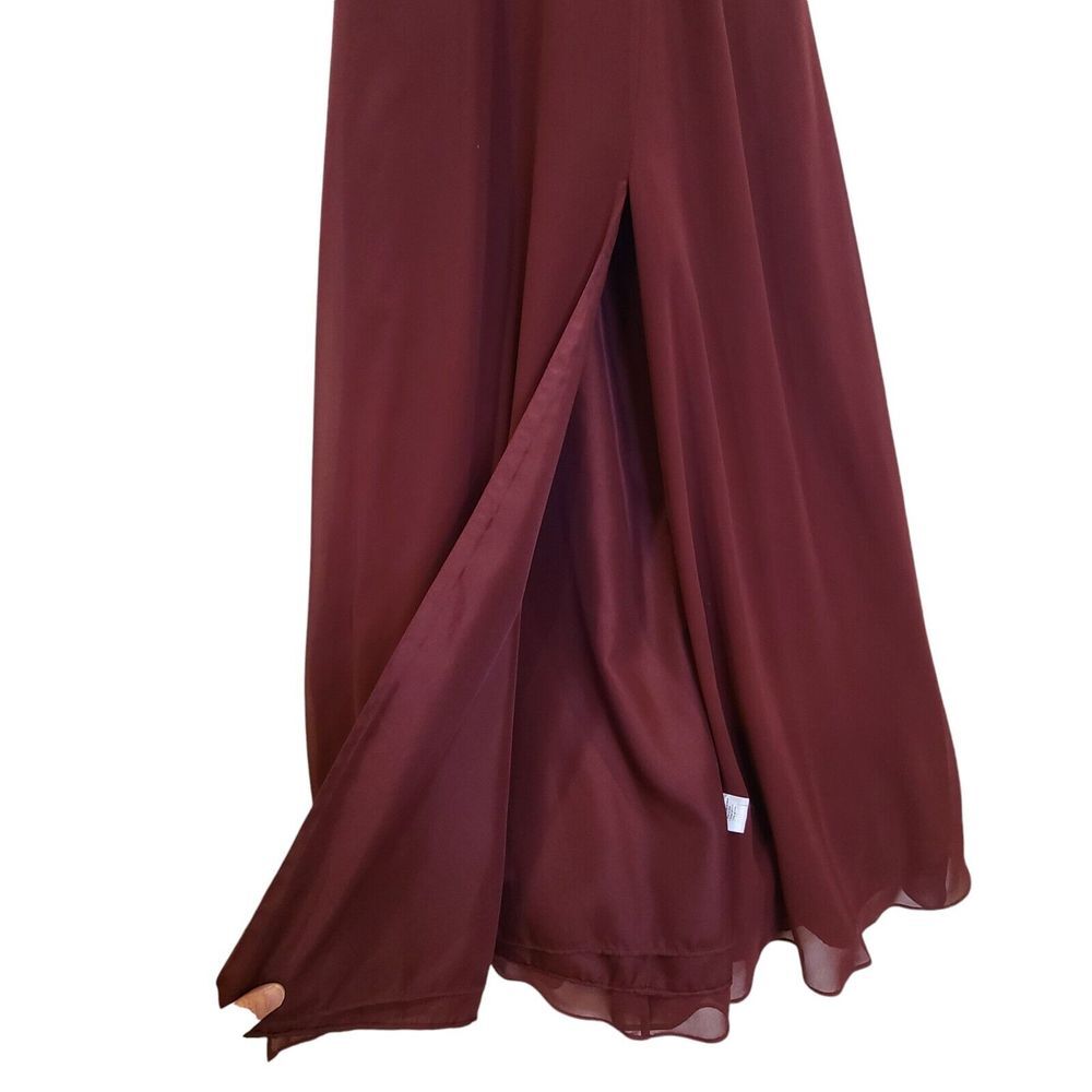 Jenny Yoo Bridesmaids Dress Womens Size 10 Wine Full Length Gown High Thigh Slit - Picture 5 of 9